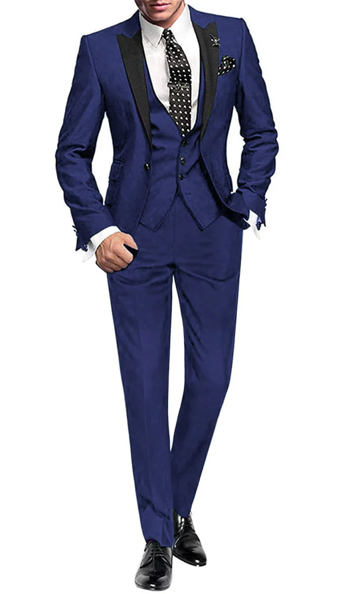Men's 3-piece skinny fit suit by SHOWLU FASHION with peak lapel jacket, vest, and pants, tailored for a sharp, modern look.