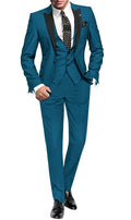Men's 3-piece skinny fit suit with peak lapel jacket, vest, and pants by SHOWLU FASHION STORE, featuring a modern, tailored design.