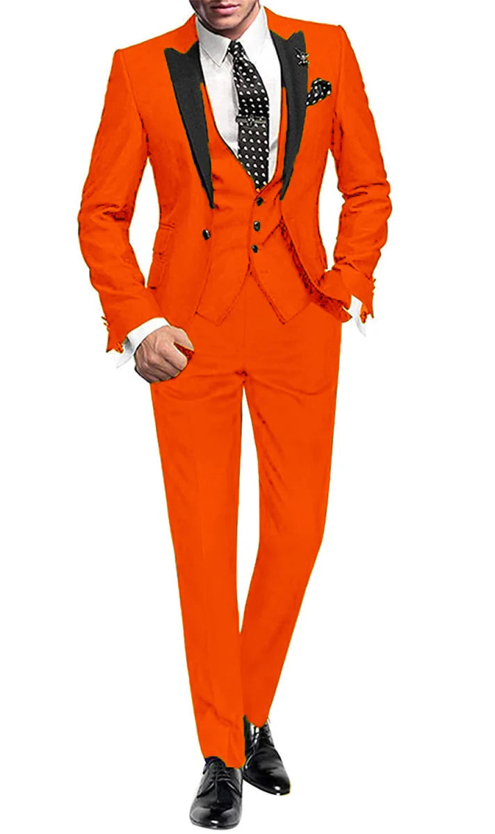 Yaflonjaa men's 3-piece skinny fit suit with peak lapel jacket, vest, and pants, shown in a stylish formal attire set.