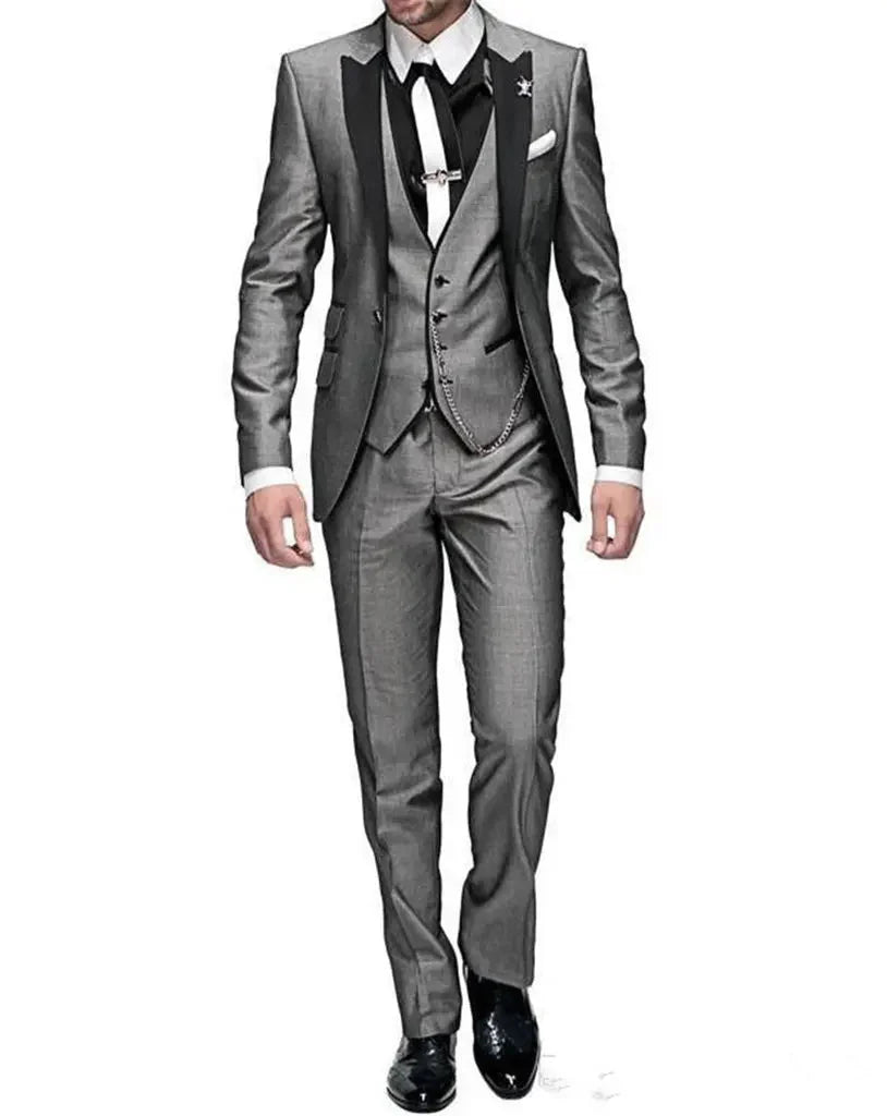 Men's Yaflonjaa 3-piece skinny fit suit with peak lapel jacket, vest, and pants, stylish formal wear from SHOWLU FASHION STORE.