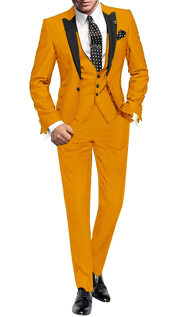 Men's Yaflonjaa 3-piece skinny fit suit with peak lapel jacket, vest, and pants, stylish formal wear by SHOWLU FASHION STORE