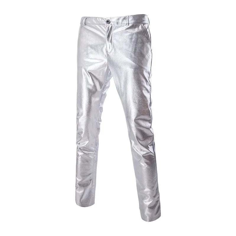 Showlu men's slim fit 2-piece suit with shiny solid blazer and matching pants, ideal for wedding or prom events.