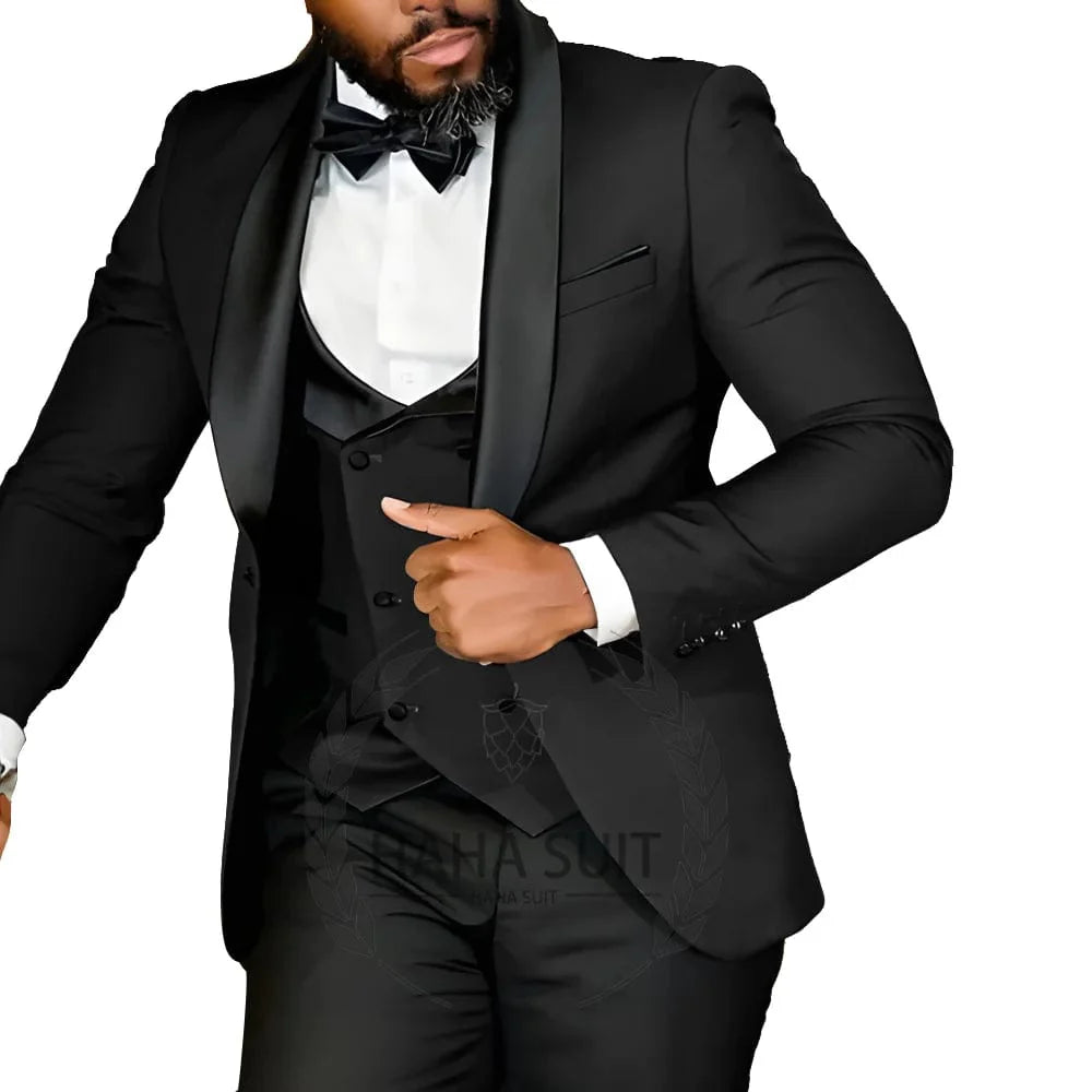 Men's slim fit 3-piece tuxedo suit by SHOWLU FASHION STORE, tailored polyester formal wear for wedding and special occasions.