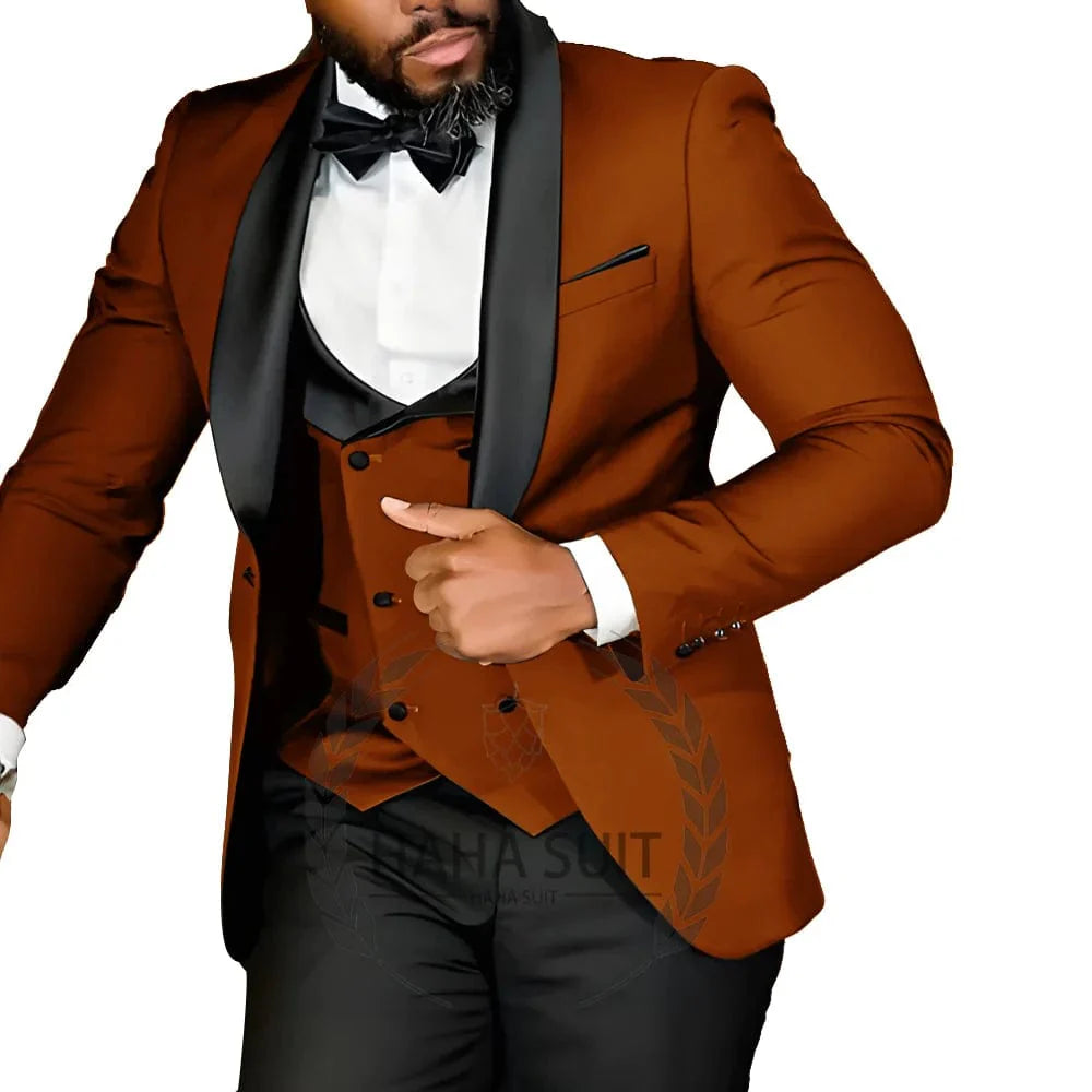 Slim fit men's tuxedo suit by SHOWLU FASHION STORE, includes jacket, vest, and trousers for formal occasions and weddings.