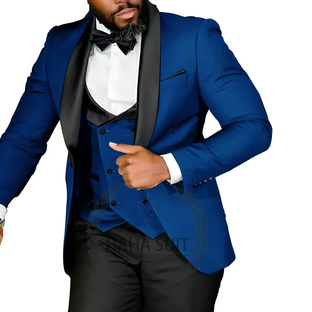 Men's slim fit 3-piece tuxedo suit by SHOWLU FASHION STORE, tailored polyester wedding and formal occasion attire with jacket, vest, and trousers