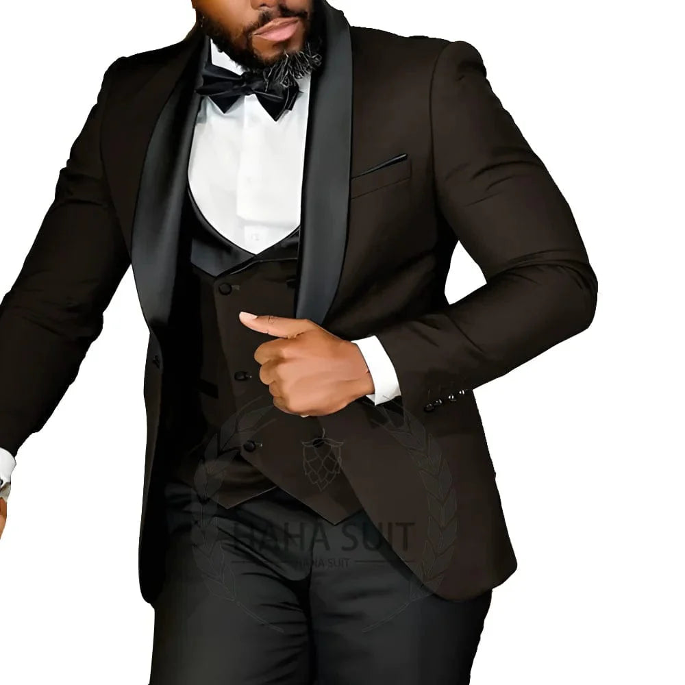 Men's slim fit 3-piece tuxedo suit by SHOWLU FASHION STORE, tailored polyester formal wear for wedding and special occasions.