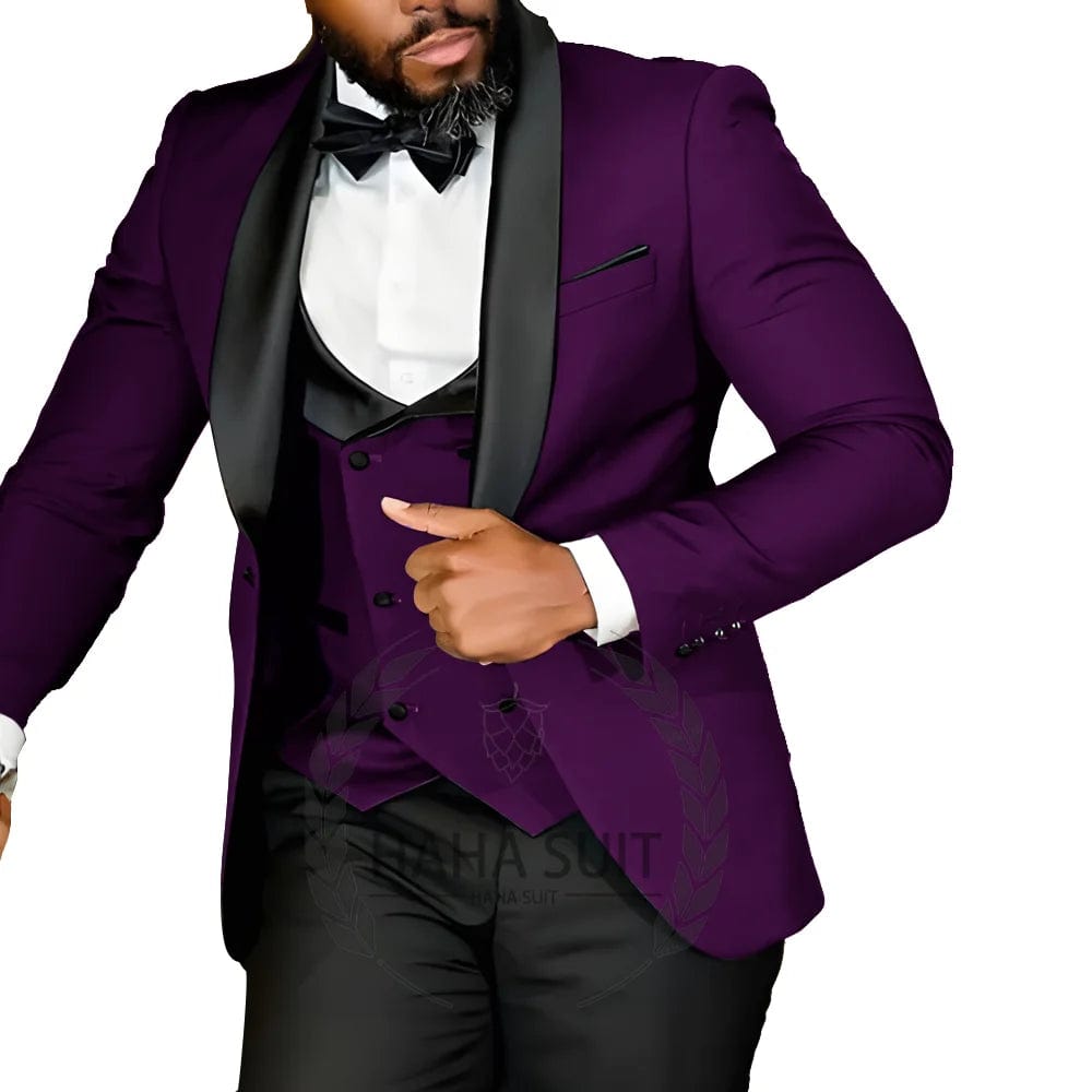 Men's Suit Slim Fit Tailored Tuxedo 3 - Piece Set Wedding Party Formal Occasion Clothing - SHOWLU FASHION STORE