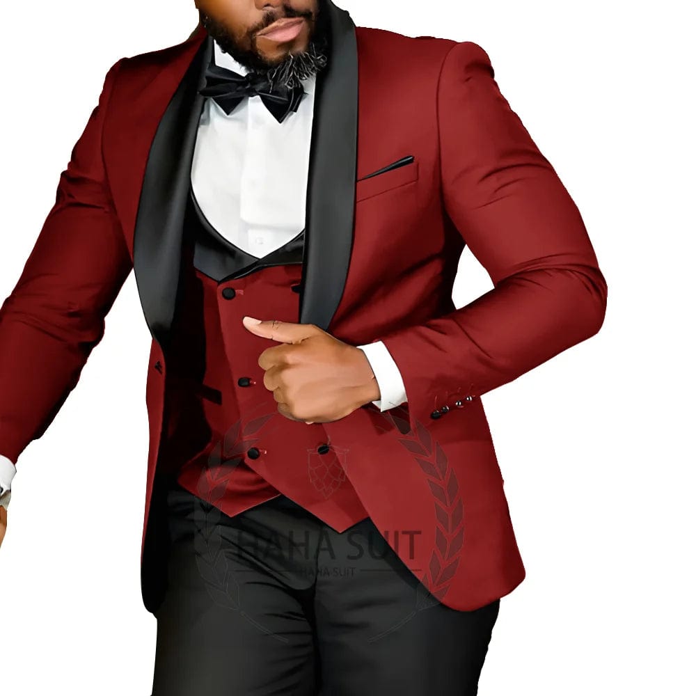 Men's Suit Slim Fit Tailored Tuxedo 3 - Piece Set Wedding Party Formal Occasion Clothing - SHOWLU FASHION STORE