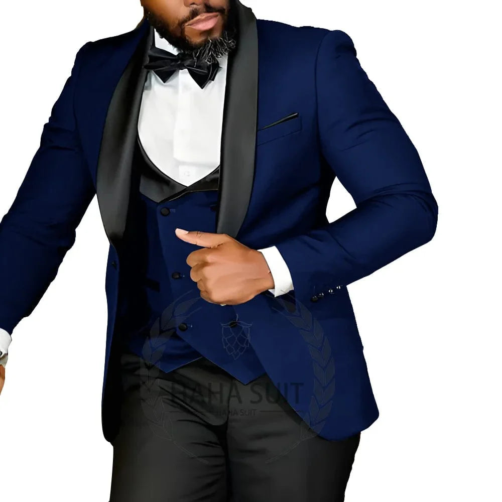 Slim fit men's tuxedo suit by SHOWLU FASHION STORE, three-piece tailored polyester set for wedding or formal occasions.