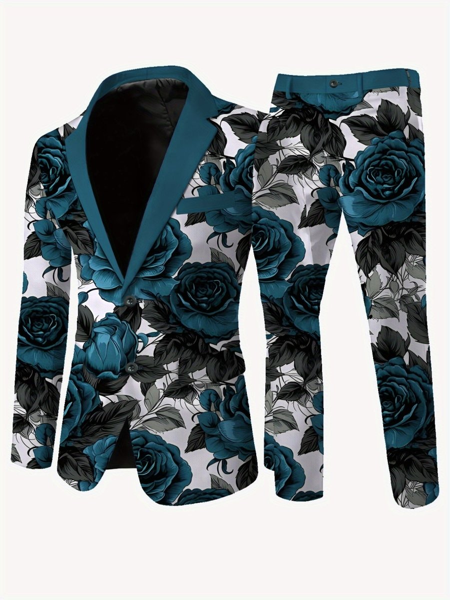 SHOWLU men's casual suit and trousers set featuring iron-free, skinny fit design, showcased with the complete suit and matching pants.