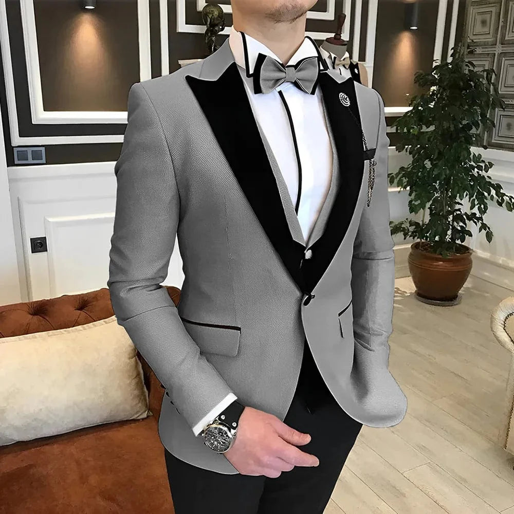 Men's 3-piece wedding tuxedo suit in various colors, wool blend fabric, available in sizes XS to 5XL, stylish and elegant.