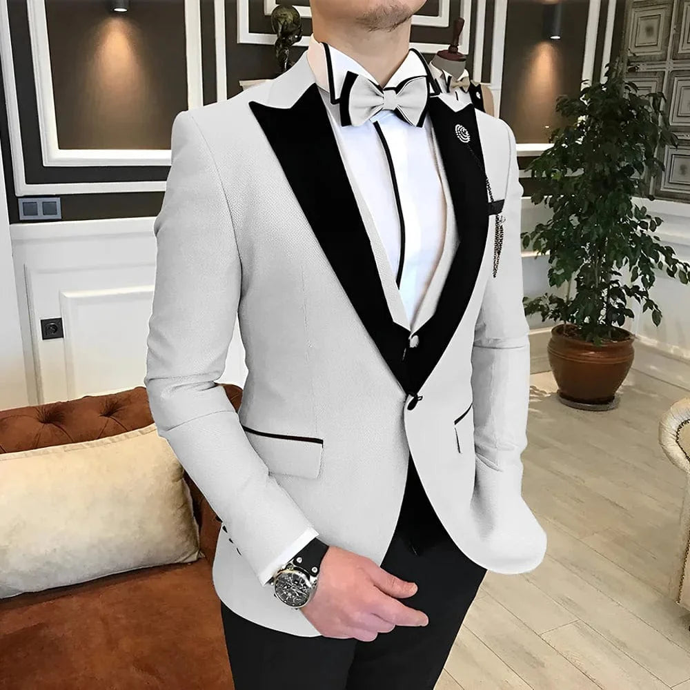 Men's 3-piece wedding tuxedo suit by Showlu Fashion, wool blend, in multiple colors, available in XS to 5XL, with classic tailored fit.