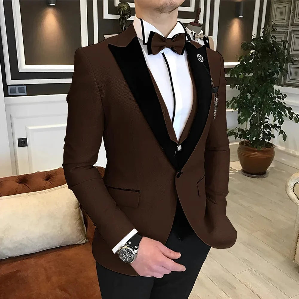 Men's 3-piece wedding tuxedo suit by Showlu Fashion, wool blend, available in multiple colors and sizes XS to 5XL, elegant formal wear