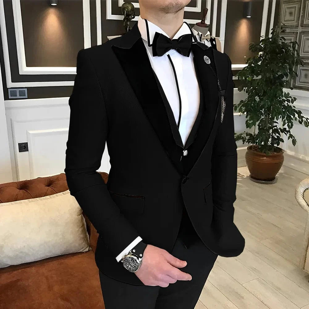 Men's 3-piece wedding tuxedo suit in multiple colors, wool blend fabric, from SHOWLU FASHION STORE, available in XS to 5XL sizes.