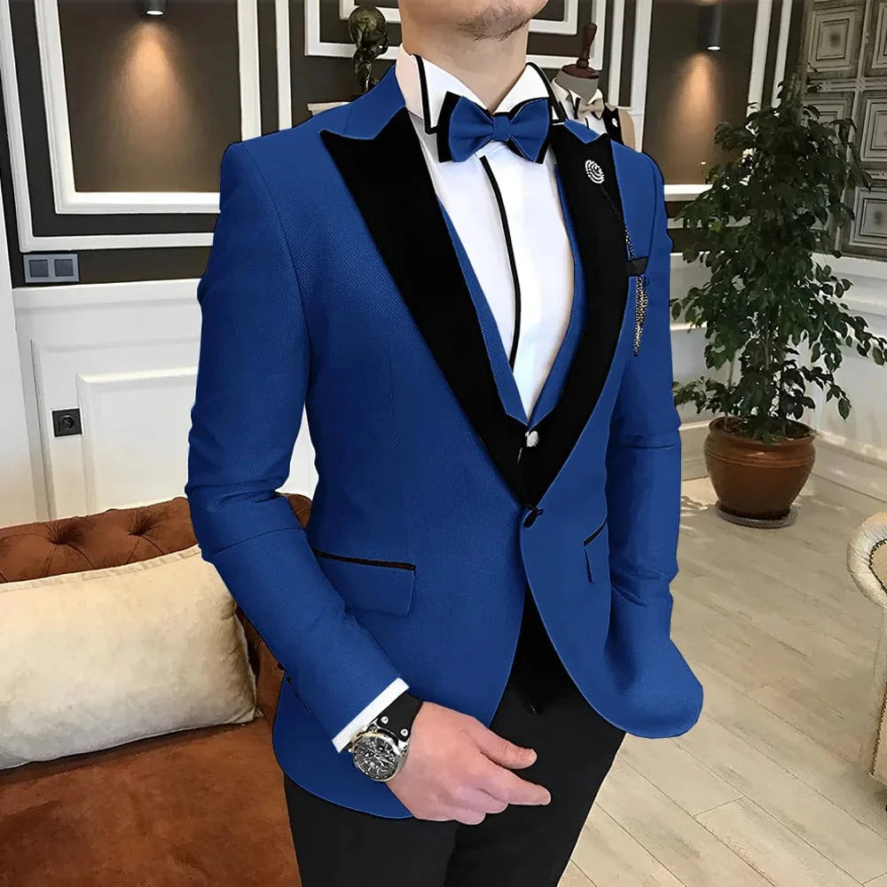 Men's Showlu Fashion 3-piece wedding tuxedo suit with wool blend fabric, available in multiple colors and sizes XS to 5XL.