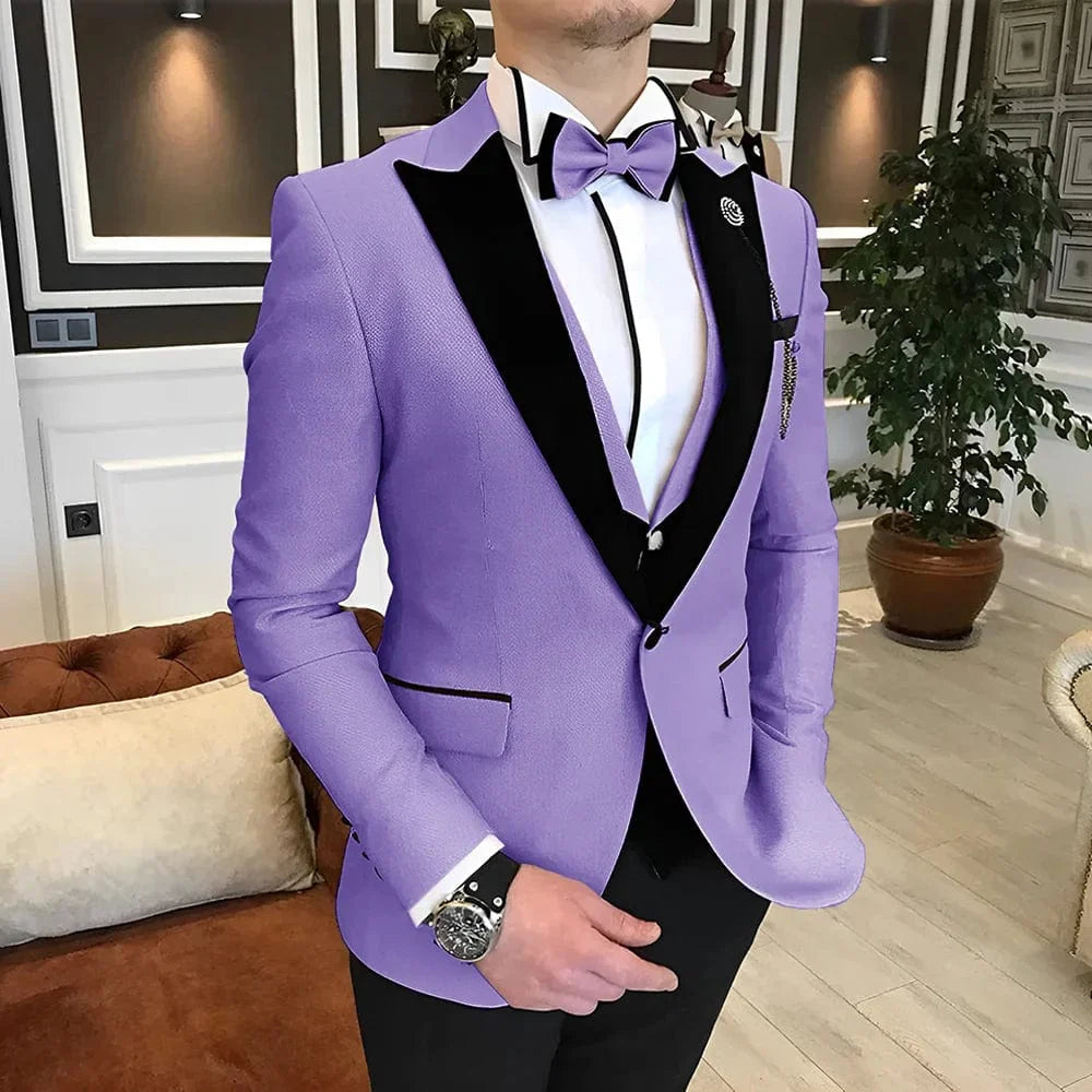 Elegant men's 3-piece wedding tuxedo suit in wool blend, available in multiple colors and sizes from XS to 5XL, featuring a tailored fit.