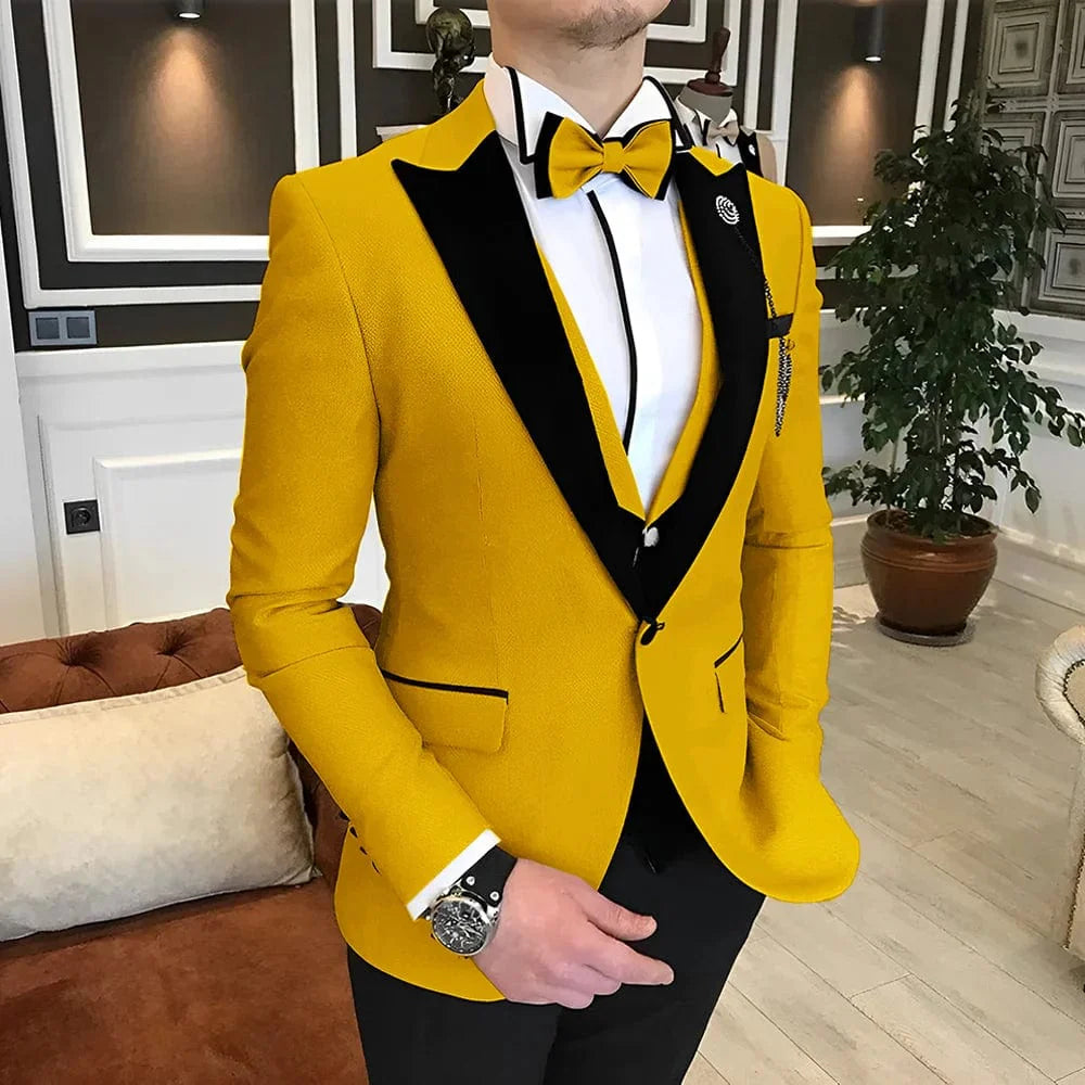 Men's 3-piece wedding tuxedo suit in wool blend, available in multiple colors and sizes XS to 5XL, featuring a tailored fit.