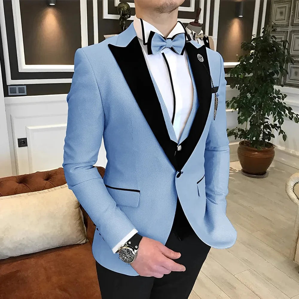 Elegant men's 3-piece wedding tuxedo suit in various colors, featuring a wool blend fabric, tailored fit from SHOWLU FASHION STORE.