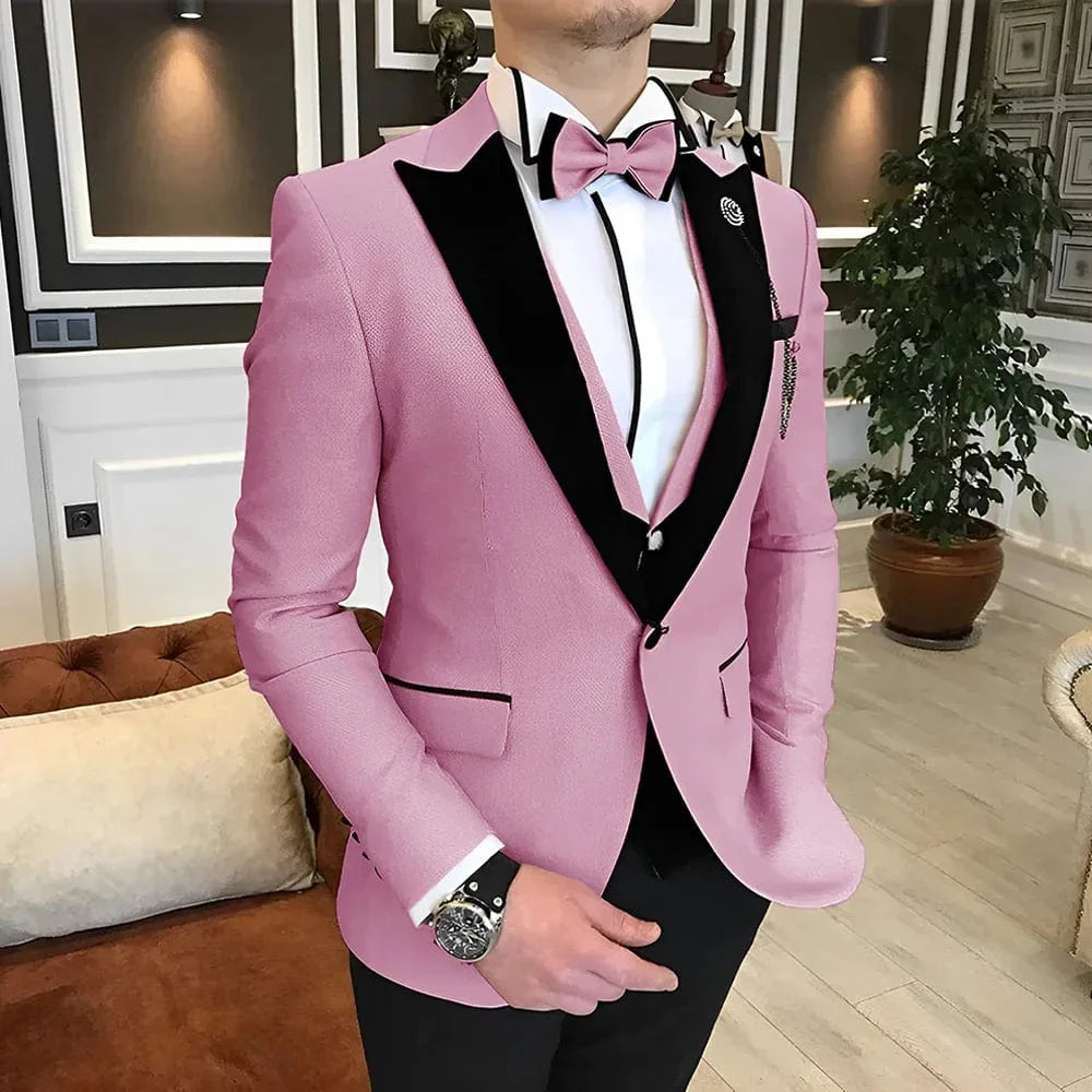 Men's 3-piece wedding tuxedo suit in various colors, wool blend fabric, available in XS to 5XL, stylish and tailored for formal occasions.