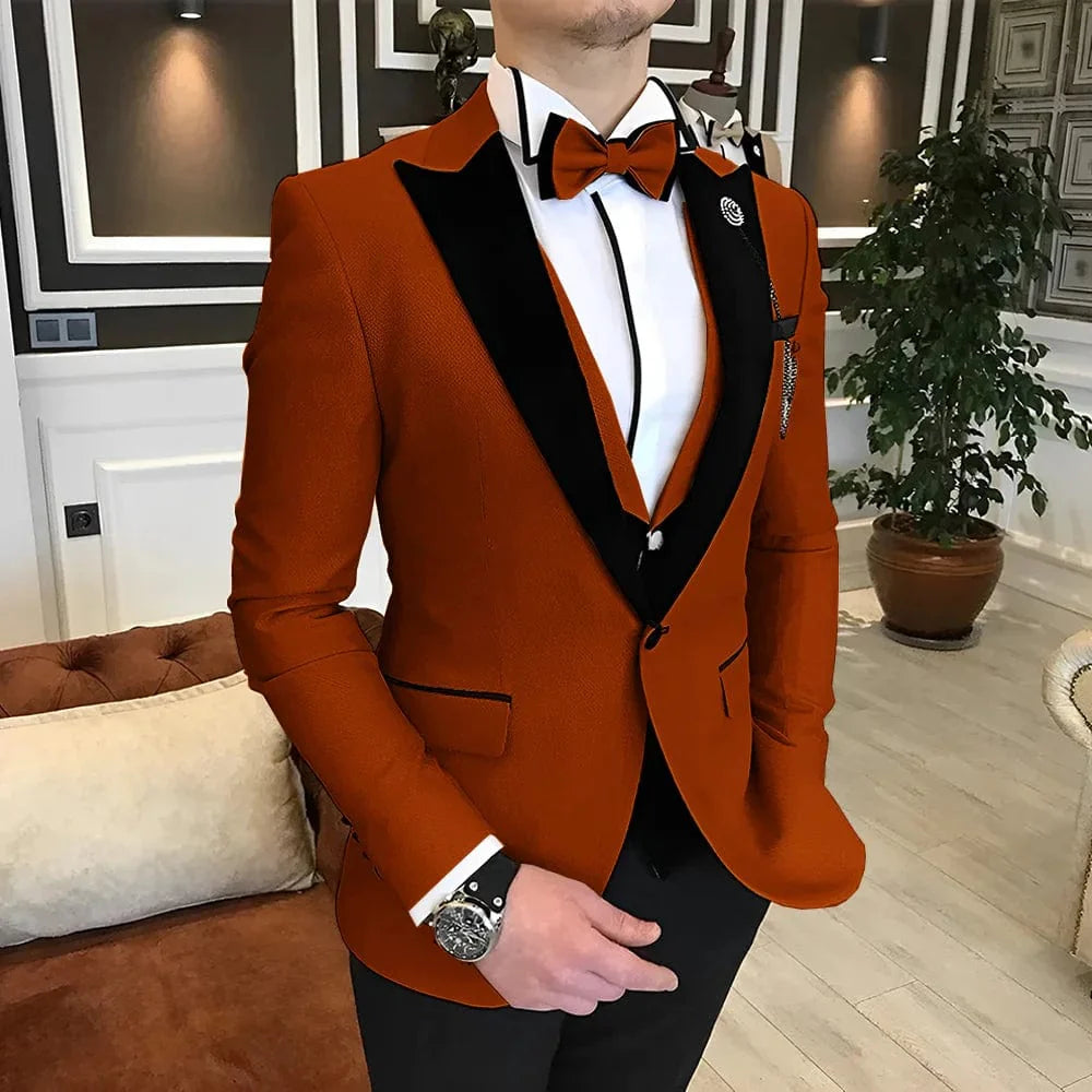 Men's 3-piece wedding tuxedo suit in various colors, wool blend fabric, from Showlu Fashion, available in XS to 5XL.