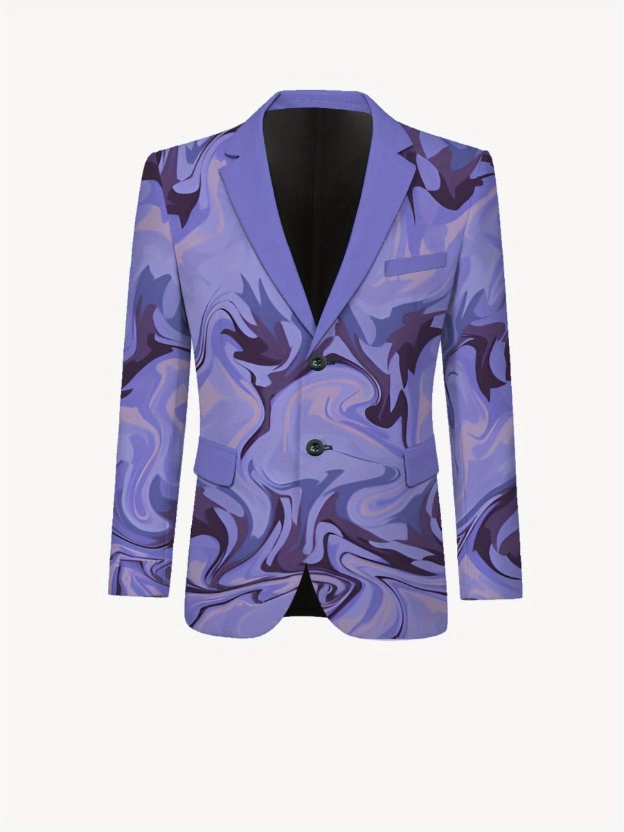 Men's casual suit by SHOWLU FASHION with an abstract art pattern, featuring a two-piece set in stylish, modern design.