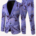 Men's casual suit by SHOWLU FASHION with abstract art pattern, 2-piece set featuring blazer and matching pants.