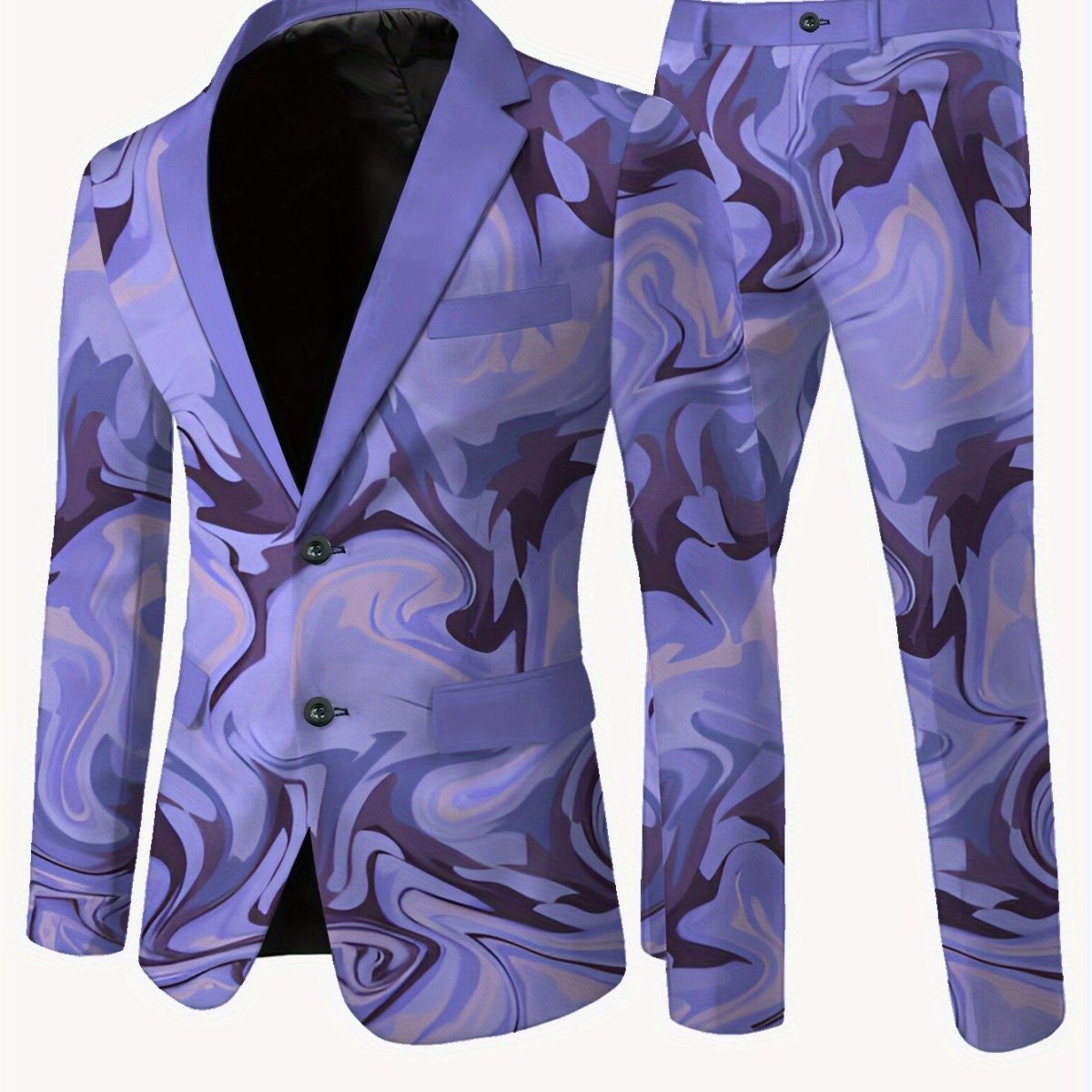 Men's casual suit by SHOWLU FASHION with abstract art pattern, 2-piece set featuring blazer and matching pants.