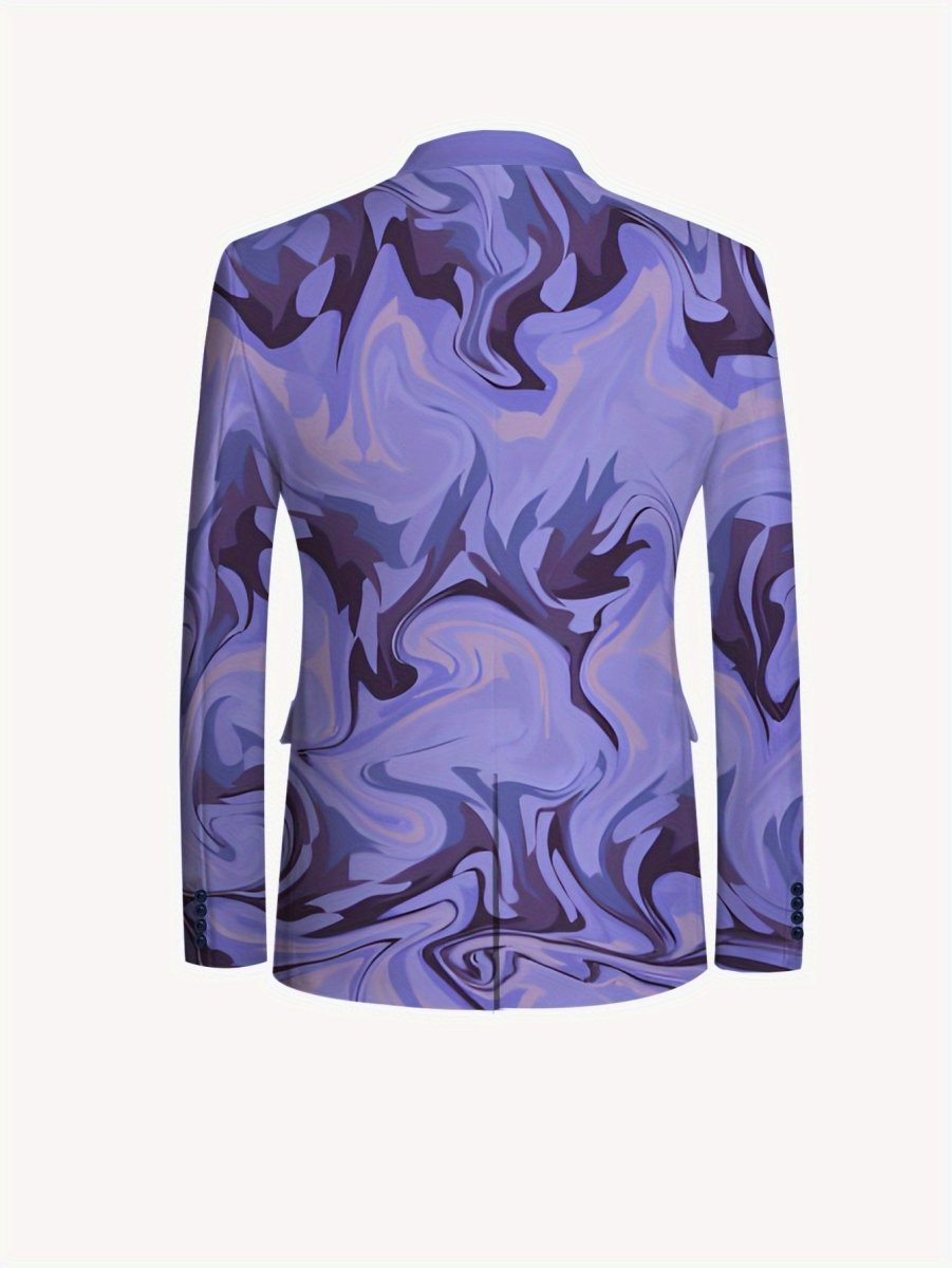 Men's casual suit by SHOWLU FASHION with an abstract art pattern, featuring a matching two-piece set in a stylish design.