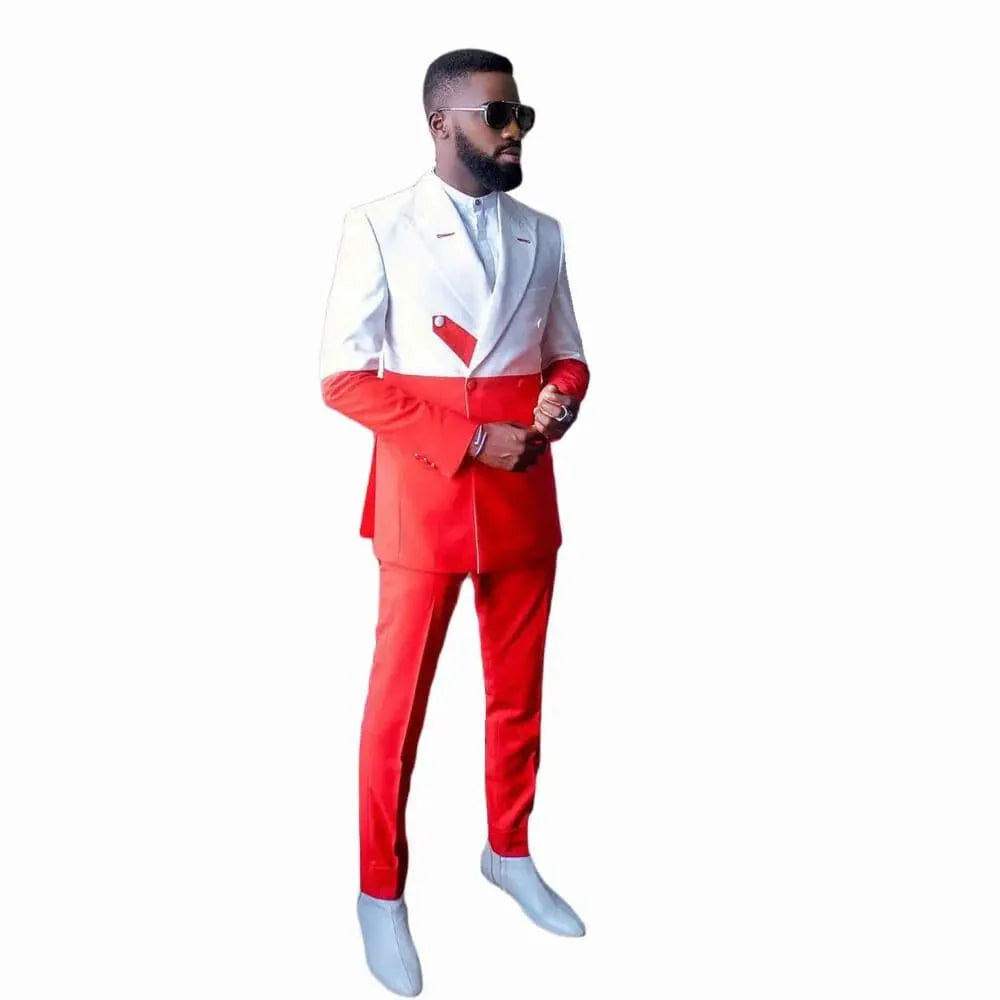 Slim fit men's 2-piece wedding tuxedo with white and red splicing, formal suit for groom or special occasion by SHOWLU FASHION STORE