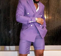 Men's slim fit double-breasted 2-piece suit with shorts, stylish formal wear for summer and special occasions.