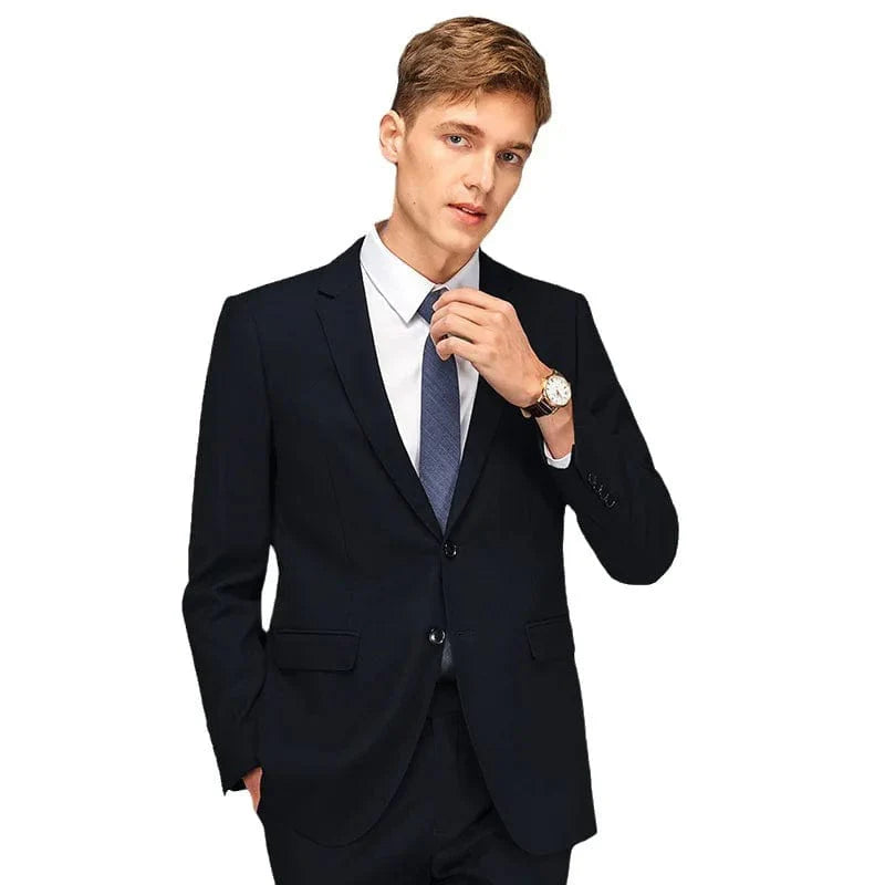 Showlu men's slim fit 2-piece suit with single-breasted blazer and matching pants, ideal for formal and business occasions.