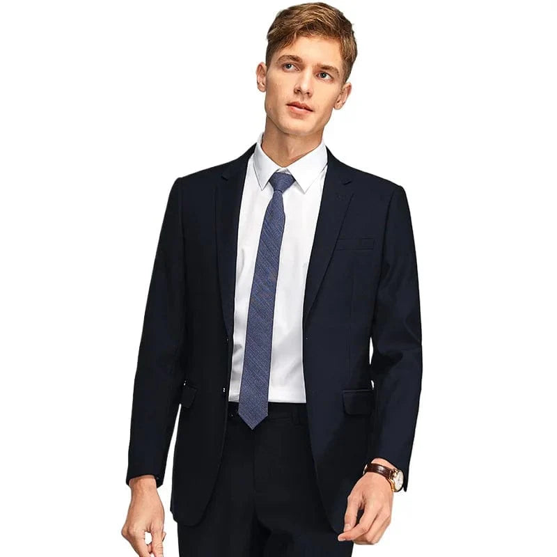 Showlu Men's slim fit 2-piece suit with a single-breasted blazer and matching pants, suitable for business and formal occasions.