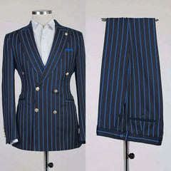 Men's Suits Stripe Business Blazer Sets 2 Pcs Male Coat with Pants Double Breasted Jacket British Style Pantsuits Customize - SHOWLU FASHION STORE