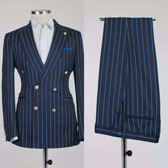Men's Suits Stripe Business Blazer Sets 2 Pcs Male Coat with Pants Double Breasted Jacket British Style Pantsuits Customize - SHOWLU FASHION STORE