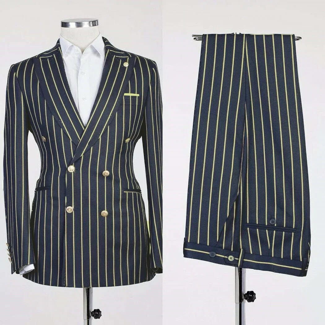 Men's Suits Stripe Business Blazer Sets 2 Pcs Male Coat with Pants Double Breasted Jacket British Style Pantsuits Customize - SHOWLU FASHION STORE