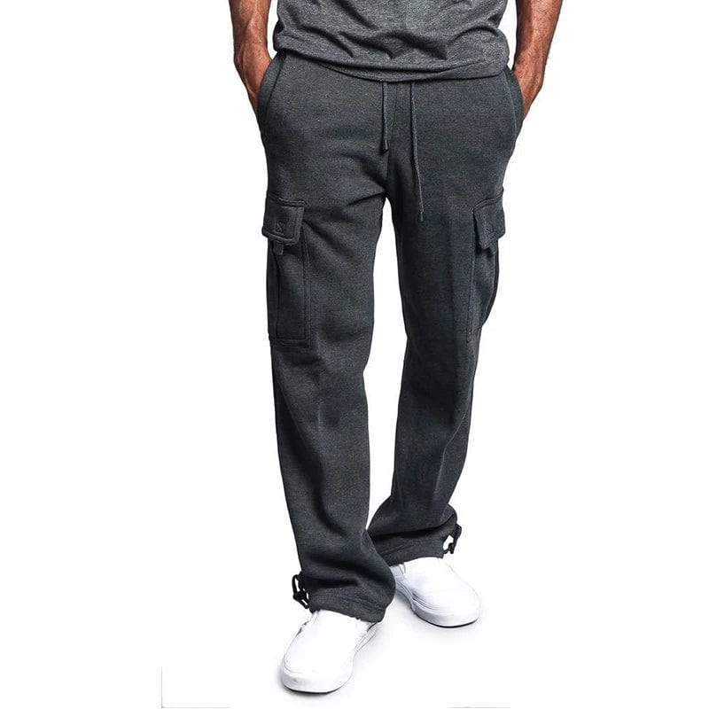 Men's straight fit joggers from Showlu Fashion, midweight polyester sweatpants with drawstring, multiple pockets, suitable for sports and streetwear.