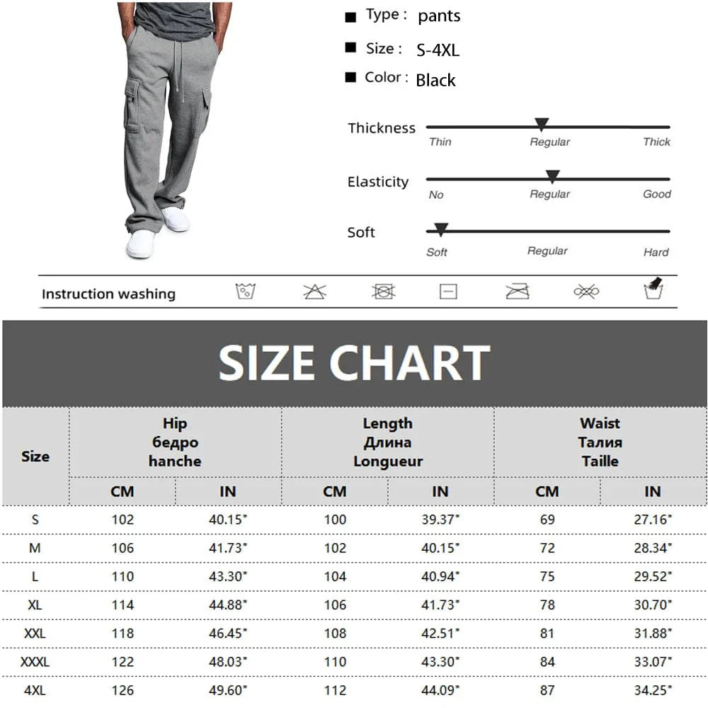Men's straight fit joggers by Showlu Fashion, midweight polyester sweatpants with a loose fit, drawstring waist, and multiple pockets.