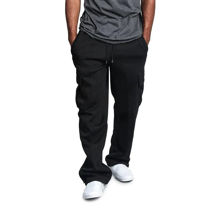 Men's straight fit joggers by Showlu Fashion, midweight polyester sweatpants with drawstring, multiple pockets, ideal for sports and streetwear.