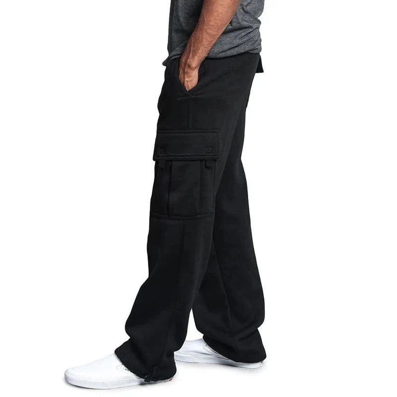 Showlu Fashion men's straight fit joggers made of midweight polyester, featuring a loose fit, drawstring waist, and multiple pockets.