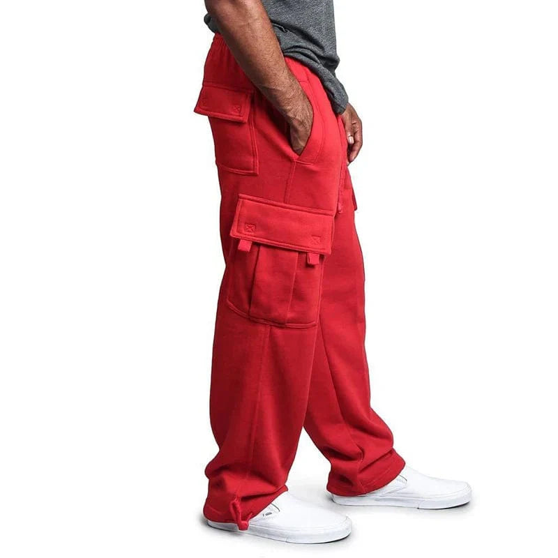 Men's straight fit joggers by Showlu Fashion, midweight polyester sweatpants with drawstring, multiple pockets, suitable for sports and streetwear.