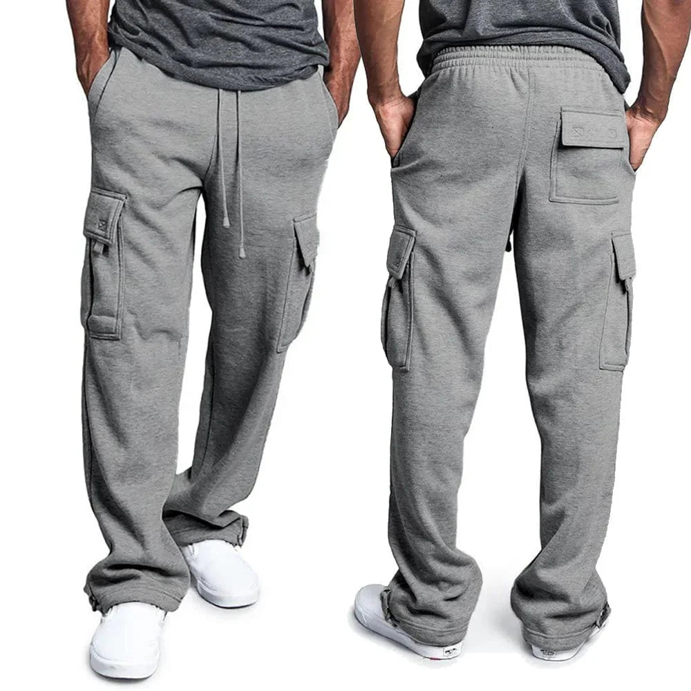 Men's straight fit joggers by Showlu Fashion, midweight polyester sweatpants with drawstring, multi-pocket design, suitable for sports and streetwear.