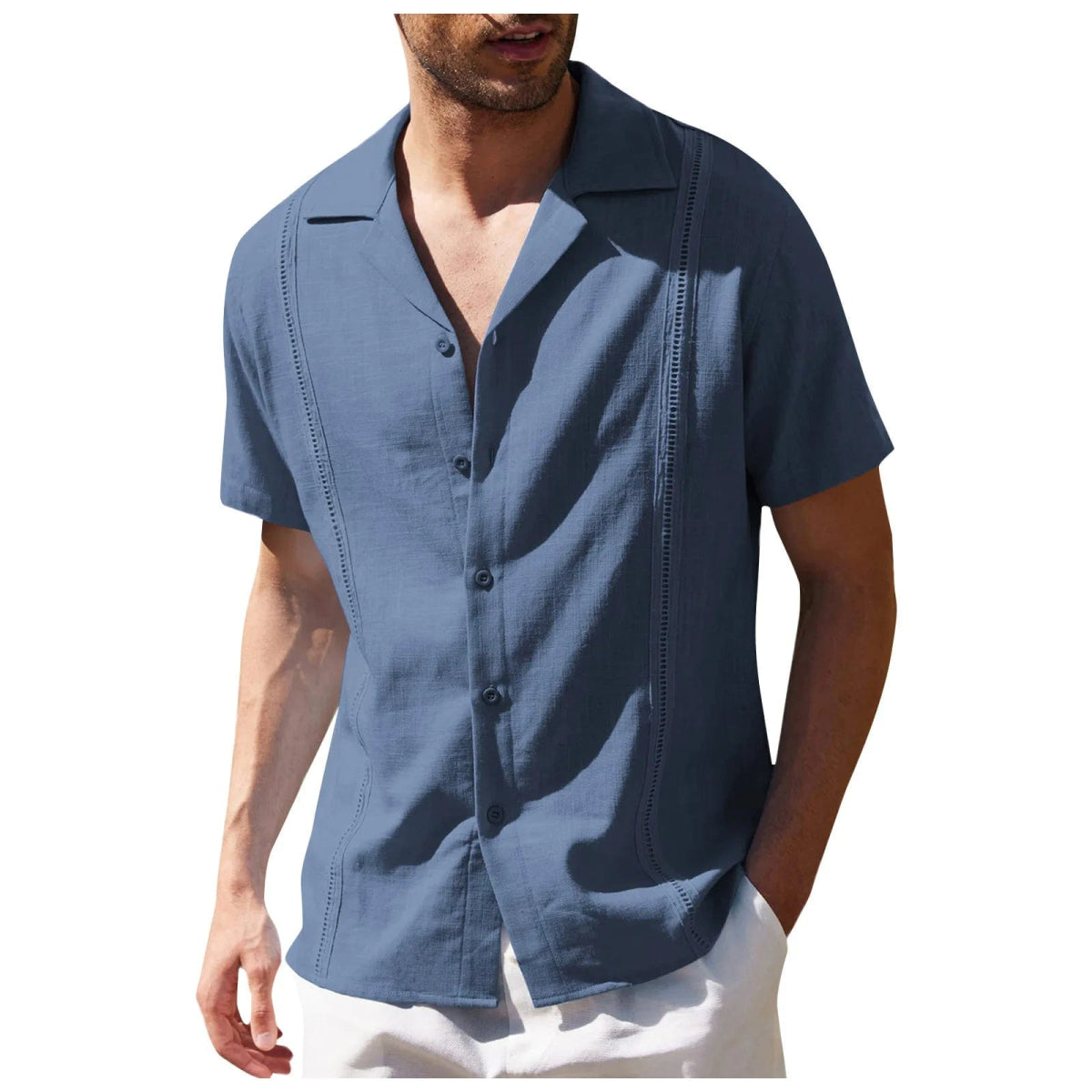 Men's Traditional Cuban Camp Collar Guayabera Shirt Short Sleeve Embroidered Mens Shirts Soft Breathable Solid Color Beach Shirt - SHOWLU FASHION STORE