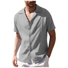 Men's Traditional Cuban Camp Collar Guayabera Shirt Short Sleeve Embroidered Mens Shirts Soft Breathable Solid Color Beach Shirt - SHOWLU FASHION STORE