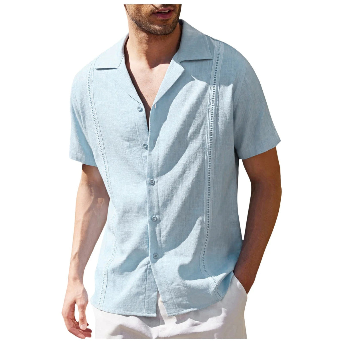 Men's Traditional Cuban Camp Collar Guayabera Shirt Short Sleeve Embroidered Mens Shirts Soft Breathable Solid Color Beach Shirt - SHOWLU FASHION STORE