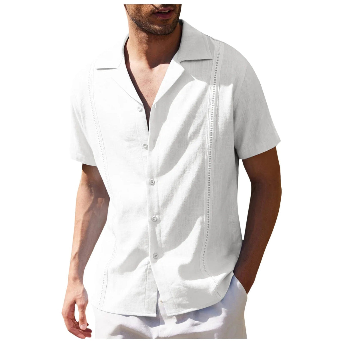 Men's Traditional Cuban Camp Collar Guayabera Shirt Short Sleeve Embroidered Mens Shirts Soft Breathable Solid Color Beach Shirt - SHOWLU FASHION STORE