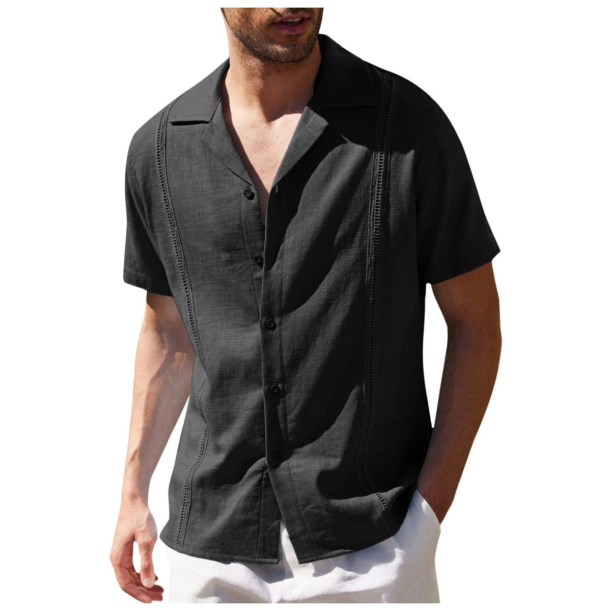 Men's Traditional Cuban Camp Collar Guayabera Shirt Short Sleeve Embroidered Mens Shirts Soft Breathable Solid Color Beach Shirt - SHOWLU FASHION STORE