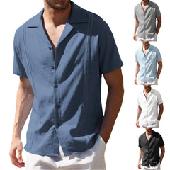 Men's Traditional Cuban Camp Collar Guayabera Shirt Short Sleeve Embroidered Mens Shirts Soft Breathable Solid Color Beach Shirt - SHOWLU FASHION STORE