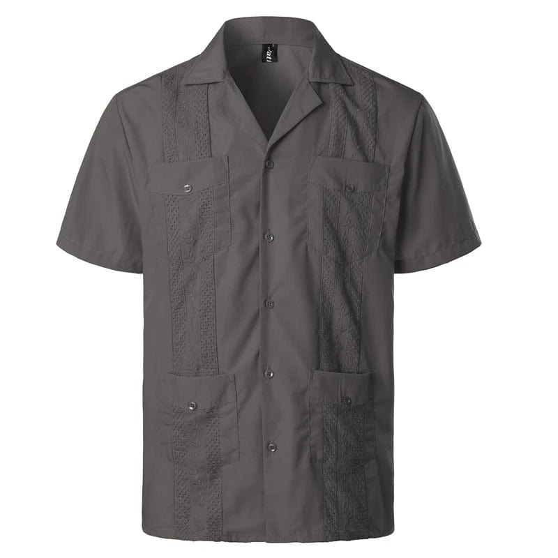 Men's Traditional Cuban Camp Collar Guayabera Shirt Short Sleeve Embroidered Mexican Caribbean Style Beach Shirt with 4 Pocket - SHOWLU FASHION STORE