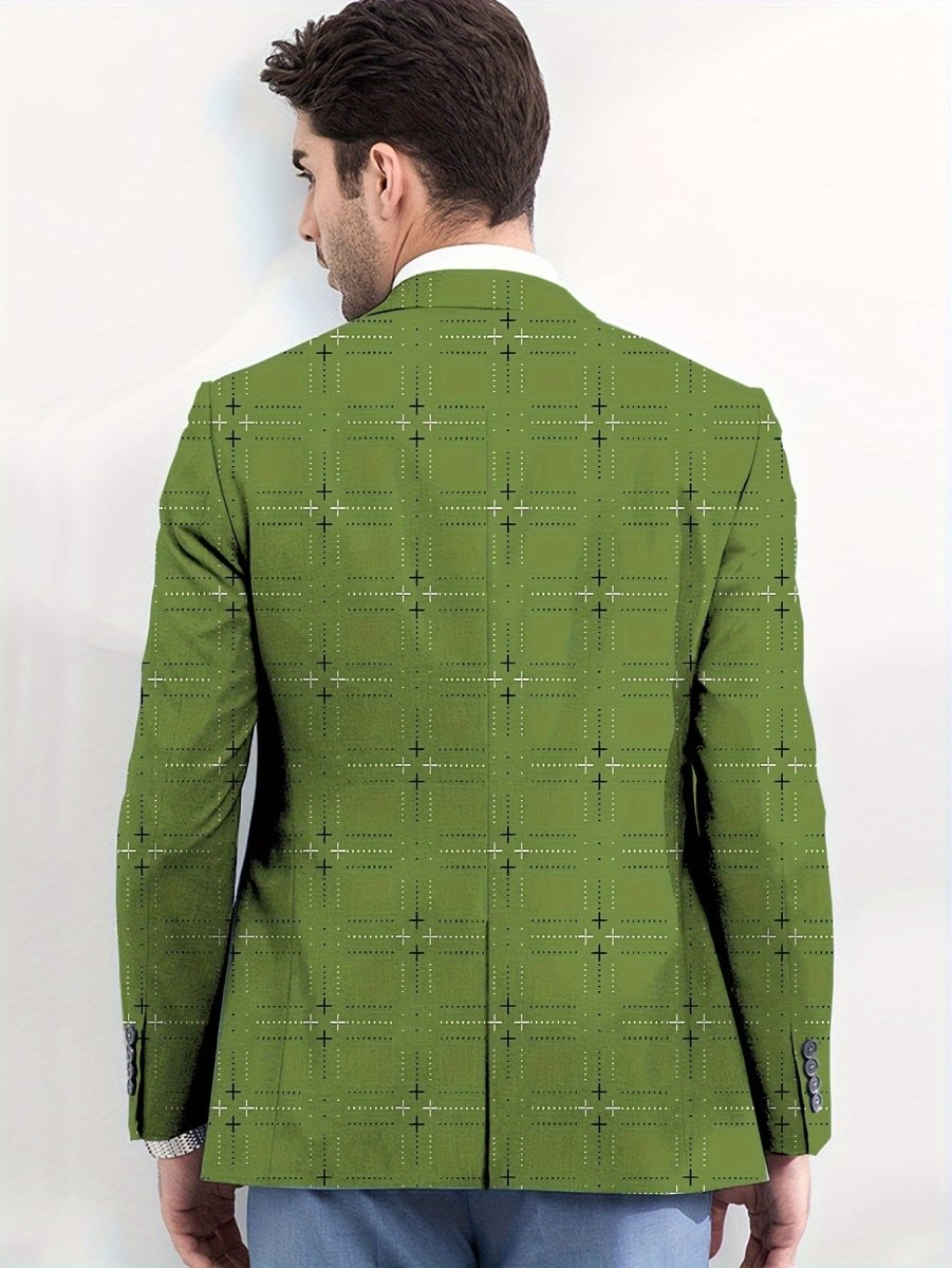SHOWLU men's green plaid casual suit jacket with skinny fit, lapel collar, long sleeves, polyester-elastane blend, all-season style