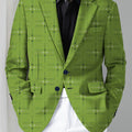 Men's green plaid casual suit jacket by SHOWLU FASHION STORE, skinny fit blazer with lapel collar and long sleeves.
